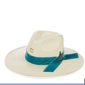 Charlie 1 Horse Old Apache Natural with Teal Velvet Band and Cactus PinStraw Hat